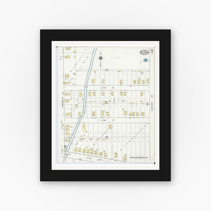Old map wall art mockup — black gallery frame with white mat — Sanborn Fire Insurance Map from Delphos, Van Wert And Allen Counties, Ohio (1921), Sheet #0007