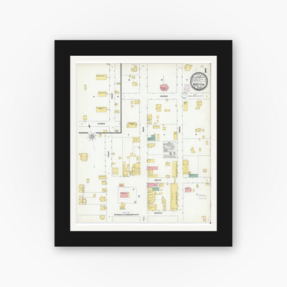 Old map wall art mockup — black gallery frame with white mat — Sanborn Fire Insurance Map from Warrenton, Warren County, North Carolina (1901) - Complete Map Set