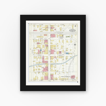 Old map wall art mockup — black gallery frame with white mat — Sanborn Fire Insurance Map from East Palestine, Columbiana County, Ohio (1915), Sheet #0004
