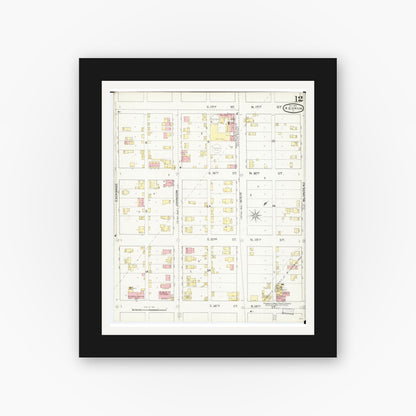 Old map wall art mockup — black gallery frame with white mat — Sanborn Fire Insurance Map from Keokuk, Lee County, Iowa (1893), Sheet #0012