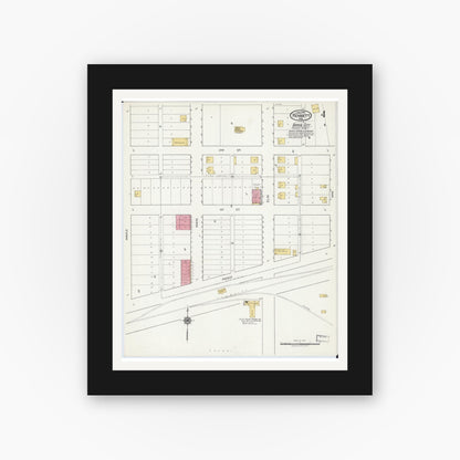 Old map wall art mockup — black gallery frame with white mat — Sanborn Fire Insurance Map from Kennett, Dunklin County, Missouri (1919), Sheet #0004