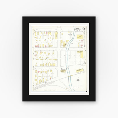 Old map wall art mockup — black gallery frame with white mat — Sanborn Fire Insurance Map from Fort Madison, Lee County, Iowa (1913), Sheet #0019