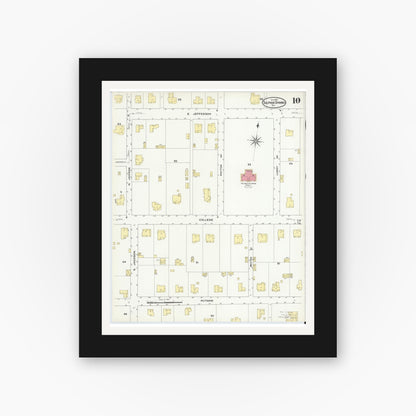 Old map wall art mockup — black gallery frame with white mat — Sanborn Fire Insurance Map from Sulphur Springs, Hopkins County, Texas (1909), Sheet #0010