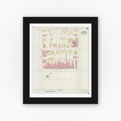 Old map wall art mockup — black gallery frame with white mat — Sanborn Fire Insurance Map from Gallipolis, Gallia County, Ohio (1895), Sheet #0003