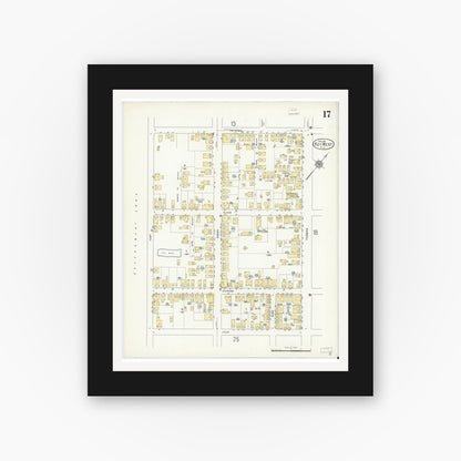 Old map wall art mockup — black gallery frame with white mat — Sanborn Fire Insurance Map from Key West, Monroe County, Florida (1912), Sheet #0017