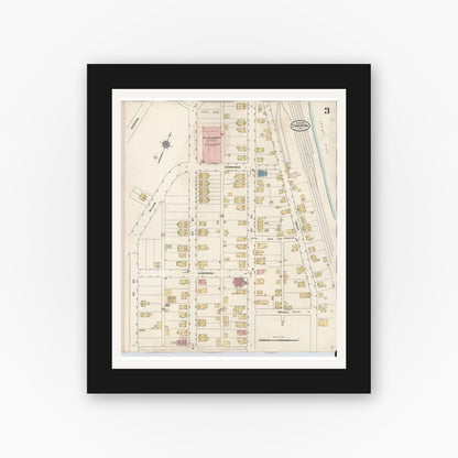 Old map wall art mockup — black gallery frame with white mat — Sanborn Fire Insurance Map from Cementon, Lehigh County, Pennsylvania (1924), Sheet #0003