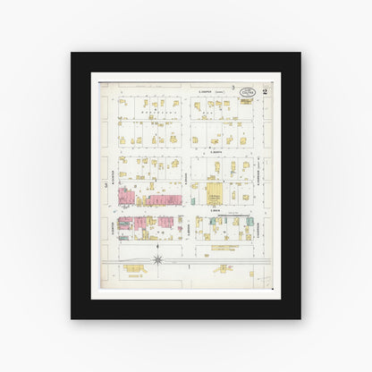 Old map wall art mockup — black gallery frame with white mat — Sanborn Fire Insurance Map from Colfax, McLean County, Illinois (1899), Sheet #0002