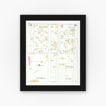 Old map wall art mockup — black gallery frame with white mat — Sanborn Fire Insurance Map from Compton, Los Angeles County, California (1925), Sheet #0014