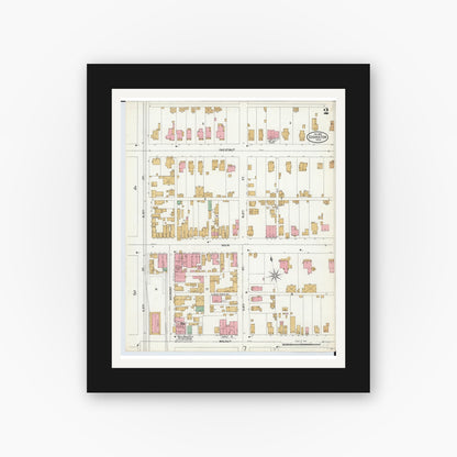 Old map wall art mockup — black gallery frame with white mat — Sanborn Fire Insurance Map from Coshocton, Coshocton County, Ohio (1899), Sheet #0002