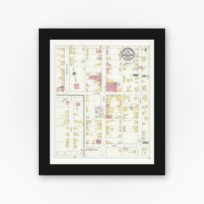 Old map wall art mockup — black gallery frame with white mat — Sanborn Fire Insurance Map from Masontown, Fayette County, Pennsylvania (1909) - Complete Map Set