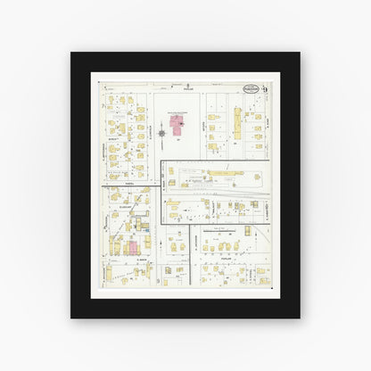 Old map wall art mockup — black gallery frame with white mat — Sanborn Fire Insurance Map from Robinson, Crawford County, Illinois (1910), Sheet #0009