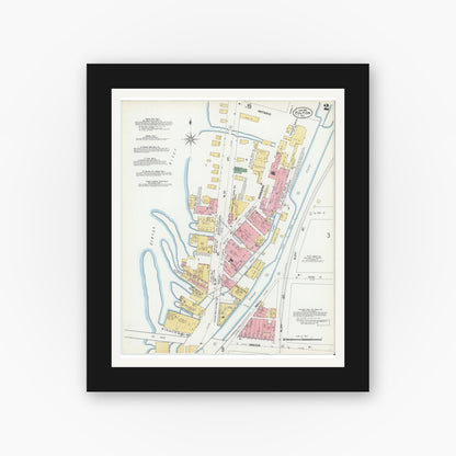 Old map wall art mockup — black gallery frame with white mat — Sanborn Fire Insurance Map from Fulton, Oswego County, New York (1901) - Complete Map Set