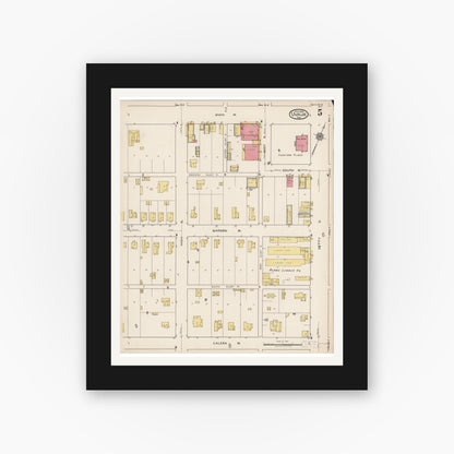 Old map wall art mockup — black gallery frame with white mat — Sanborn Fire Insurance Map from Uvalde, Uvalde County, Texas (1922), Sheet #0005
