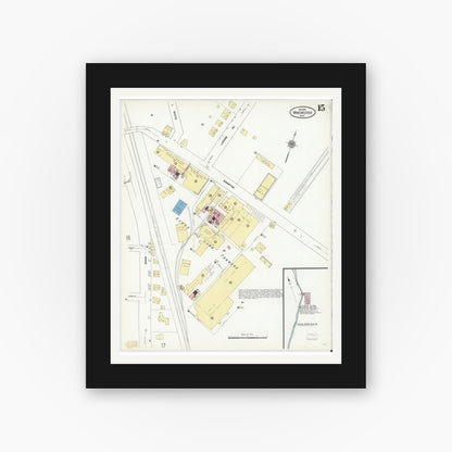 Old map wall art mockup — black gallery frame with white mat — Sanborn Fire Insurance Map from Winchester, Middlesex County, Massachusetts (1910), Sheet #0015