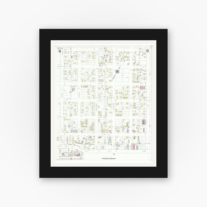 Old map wall art mockup — black gallery frame with white mat — Sanborn Fire Insurance Map from Odessa, Edger County, Texas (1939), Sheet #0006