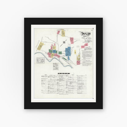 Old map wall art mockup — black gallery frame with white mat — Sanborn Fire Insurance Map from Taylor, Lackawanna County, Pennsylvania (1921) - Complete Map Set