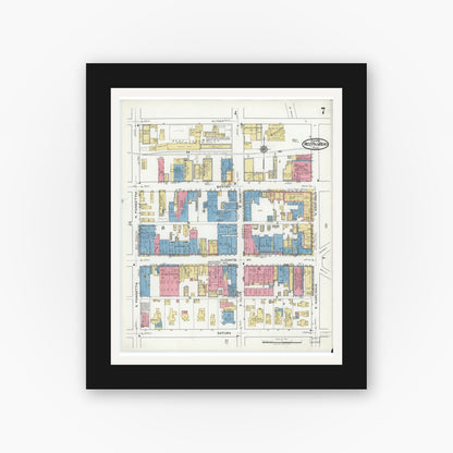 Old map wall art mockup — black gallery frame with white mat — Sanborn Fire Insurance Map from West Palm Beach, Dade County, Florida (1920), Sheet #0007