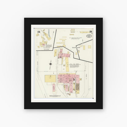Old map wall art mockup — black gallery frame with white mat — Sanborn Fire Insurance Map from Ionia, Ionia County, Michigan (1924), Sheet #0019