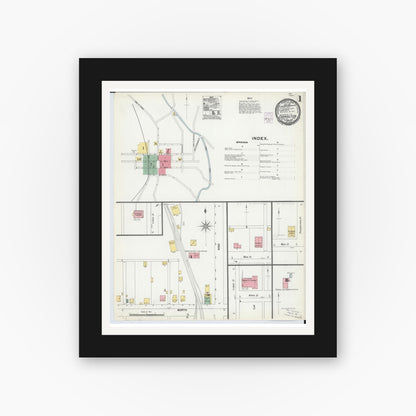 Old map wall art mockup — black gallery frame with white mat — Sanborn Fire Insurance Map from Carrollton, Carroll County, Ohio (1901), Sheet #0001