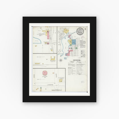 Old map wall art mockup — black gallery frame with white mat — Sanborn Fire Insurance Map from Whitehall, Muskegon County, Michigan (1896) - Complete Map Set