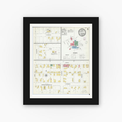 Old map wall art mockup — black gallery frame with white mat — Sanborn Fire Insurance Map from North Lewisburg, Champaign County, Ohio (1901) - Complete Map Set