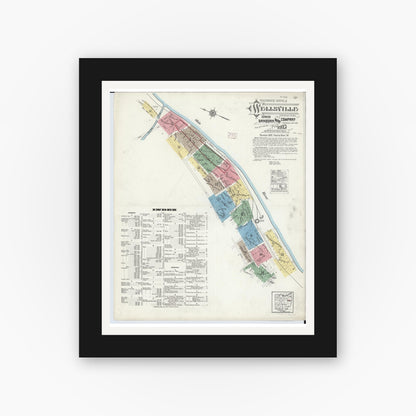 Old map wall art mockup — black gallery frame with white mat — Sanborn Fire Insurance Map from Wellsville, Columbiana County, Ohio (1915) - Complete Map Set