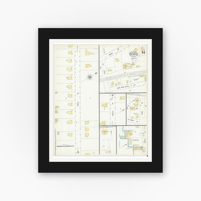 Old map wall art mockup — black gallery frame with white mat — Sanborn Fire Insurance Map from Bay Shore, Suffolk County, New York (1909), Sheet #0014