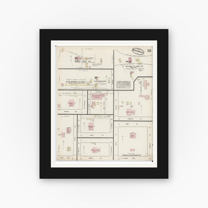 Old map wall art mockup — black gallery frame with white mat — Sanborn Fire Insurance Map from Springfield, Sangamon County, Illinois (1884), Sheet #0015