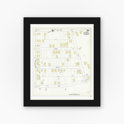 Old map wall art mockup — black gallery frame with white mat — Sanborn Fire Insurance Map from Clinton, Worcester County, Massachusetts (1911), Sheet #0020