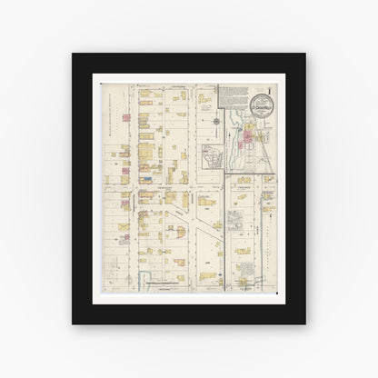 Old map wall art mockup — black gallery frame with white mat — Sanborn Fire Insurance Map from Saint Croix Falls, Polk County, Wisconsin (1917) - Complete Map Set