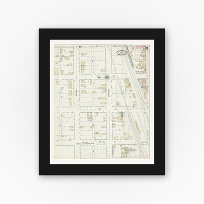 Old map wall art mockup — black gallery frame with white mat — Sanborn Fire Insurance Map from Hurley, Iron County, Wisconsin (1891), Sheet #0003
