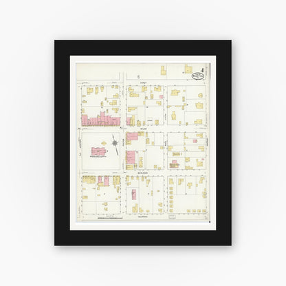Old map wall art mockup — black gallery frame with white mat — Sanborn Fire Insurance Map from Wharton, Wharton County, Texas (1912), Sheet #0005