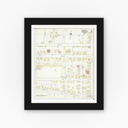 Old map wall art mockup — black gallery frame with white mat — Sanborn Fire Insurance Map from Minerva, Stark And Carroll Counties, Ohio (1915), Sheet #0002
