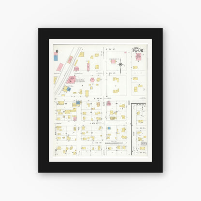 Old map wall art mockup — black gallery frame with white mat — Sanborn Fire Insurance Map from Rolla, Phelps County, Missouri (1924), Sheet #0006
