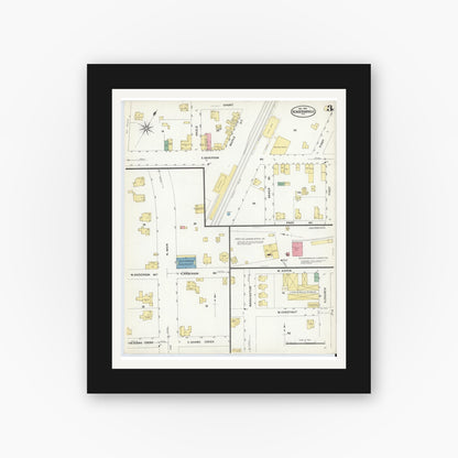 Old map wall art mockup — black gallery frame with white mat — Sanborn Fire Insurance Map from Hendersonville, Henderson County, North Carolina (1908), Sheet #0003