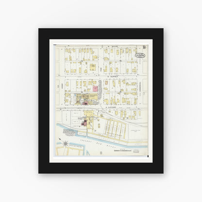 Old map wall art mockup — black gallery frame with white mat — Sanborn Fire Insurance Map from Alpena, Alpena County, Michigan (1895), Sheet #0008