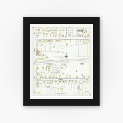 Old map wall art mockup — black gallery frame with white mat — Sanborn Fire Insurance Map from Wadsworth, Medina County, Ohio (1923), Sheet #0011