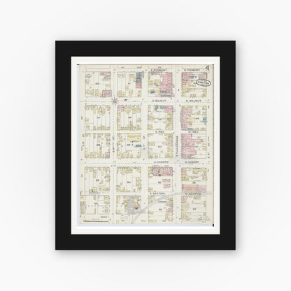 Old map wall art mockup — black gallery frame with white mat — Sanborn Fire Insurance Map from Canton, Stark County, Ohio (1887), Sheet #0004
