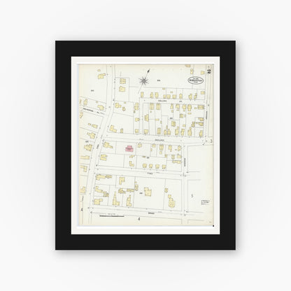 Old map wall art mockup — black gallery frame with white mat — Sanborn Fire Insurance Map from Newburyport, Essex County, Massachusetts (1906), Sheet #0002