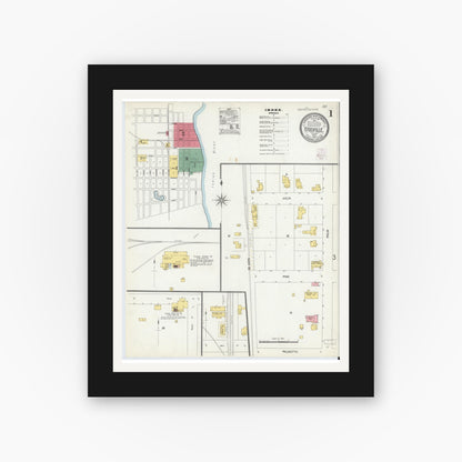 Old map wall art mockup — black gallery frame with white mat — Sanborn Fire Insurance Map from Titusville, Brevard County, Florida (1903) - Complete Map Set