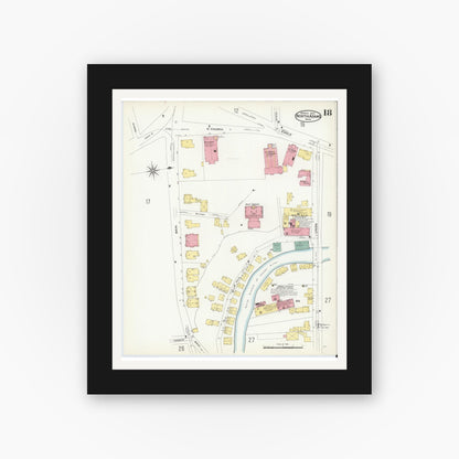 Old map wall art mockup — black gallery frame with white mat — Sanborn Fire Insurance Map from North Adams, Berkshire County, Massachusetts (1908), Sheet #0018