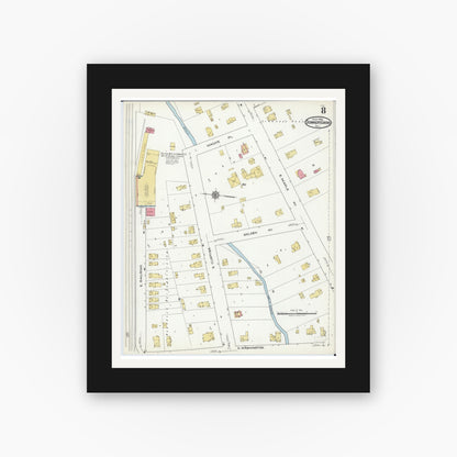 Old map wall art mockup — black gallery frame with white mat — Sanborn Fire Insurance Map from Downers Grove, Dupage County, Illinois (1921), Sheet #0008