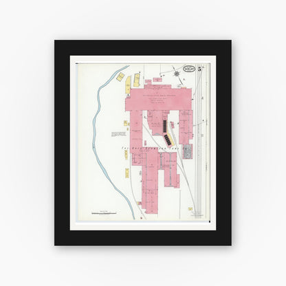 Old map wall art mockup — black gallery frame with white mat — Sanborn Fire Insurance Map from Shelby, Richland County, Ohio (1919), Sheet #0005