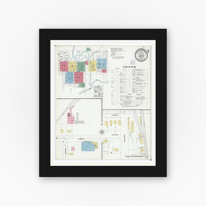 Old map wall art mockup — black gallery frame with white mat — Sanborn Fire Insurance Map from Austin, Mower County, Minnesota (1905), Sheet #0001