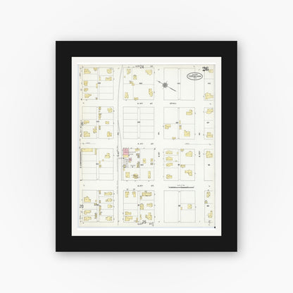 Old map wall art mockup — black gallery frame with white mat — Sanborn Map from Corsicana, Navarro County, Texas (1910), Sheet #0026