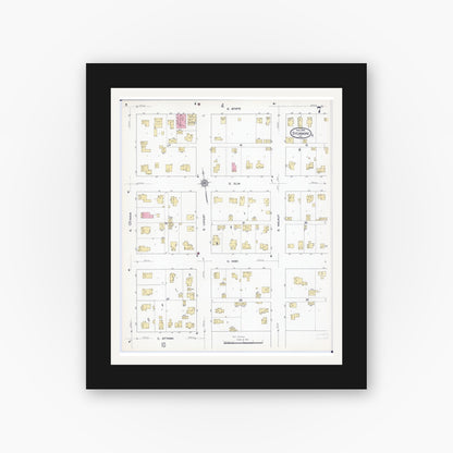 Old map wall art mockup — black gallery frame with white mat — Sanborn Fire Insurance Map from Sycamore, De Kalb County, Illinois (1912), Sheet #0007