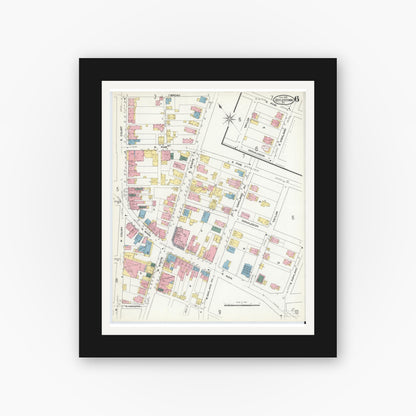 Old map wall art mockup — black gallery frame with white mat — Sanborn Fire Insurance Map from Doylestown, Bucks County, Pennsylvania (1909), Sheet #0006