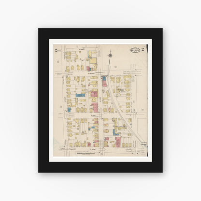 Old map wall art mockup — black gallery frame with white mat — Sanborn Fire Insurance Map from Millville, Cumberland County, New Jersey (1923), Sheet #0002