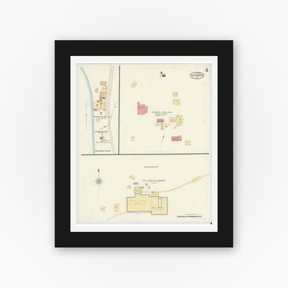 Old map wall art mockup — black gallery frame with white mat — Sanborn Fire Insurance Map from Saltsburg, Indiana County, Pennsylvania (1909), Sheet #0004