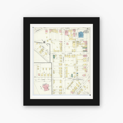 Old map wall art mockup — black gallery frame with white mat — Sanborn Fire Insurance Map from Cadiz, Harrison County, Ohio (1909), Sheet #0004
